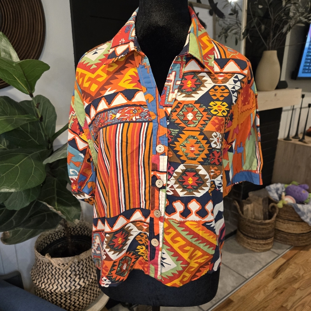 Christian Siriano Aztec Button Down Shirt
